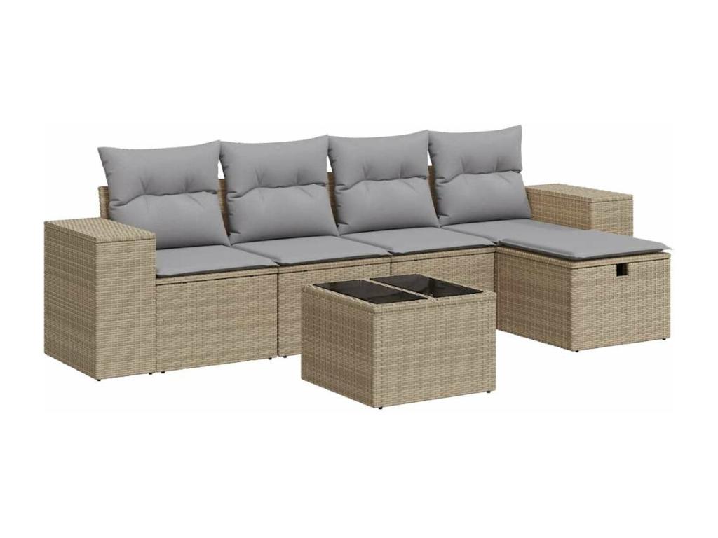 Salon de jardin avec coussins 6 pièces beige résine tressée XOAL86368