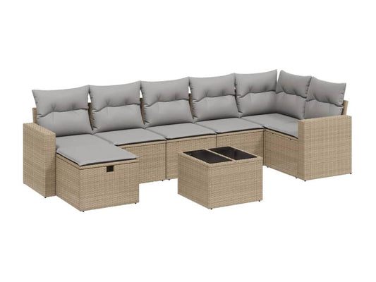Salon de jardin avec coussins 8 pièces méCosymeub beige résine tressée VGCM34426