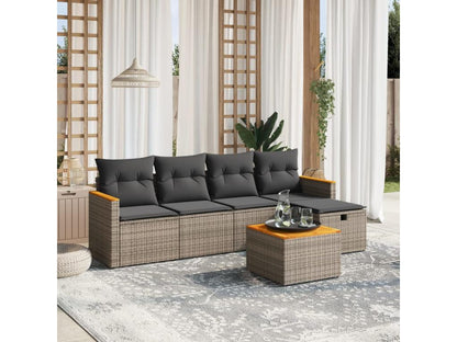 Salon de jardin 6 pcs avec coussins gris résine tressée VNMJ57625