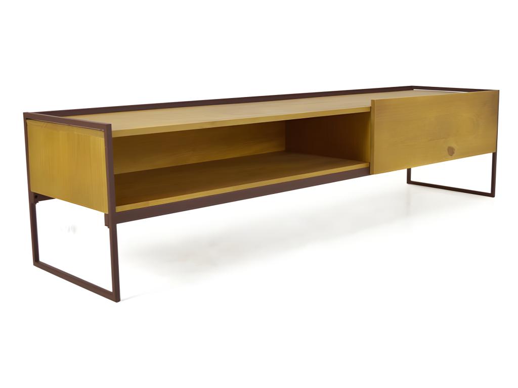 Meuble TV 1 niche et 1 tiroir en pin et métal marron - Artigeo EVXA93122