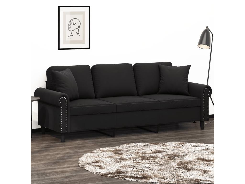 Canapé 3 places avec oreillers décoratifs noir 180 cm velours BHMW85391