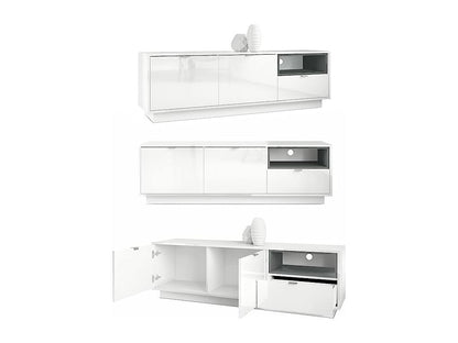 Meuble TV 153 Cm Laqué Blanc Avec Insertion Aspect Chêne Nature lxhxp 153x48x38 GBZL67840