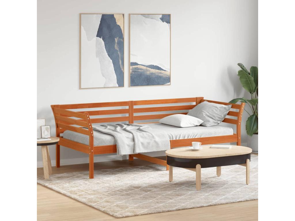 Lit de jour cire marron 100x200 cm bois de pin massif MDBI26729