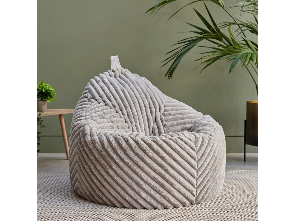 Pouf imitation fourrure côtelée gris clair - Chezlova WZTI58621