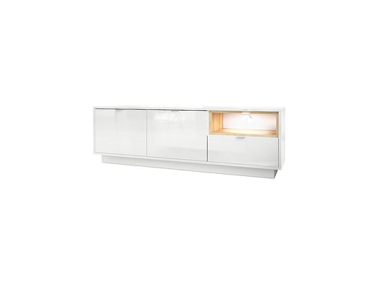 Meuble TV 153 Cm Laqué Blanc Avec Insertion Aspect Chêne Nature lxhxp 153x48x38 GBZL67840