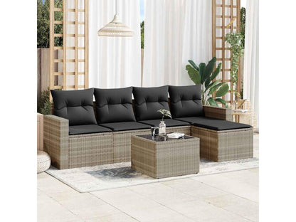 Salon de jardin 6 pcs avec coussins gris clair résine tressée SZLH22898