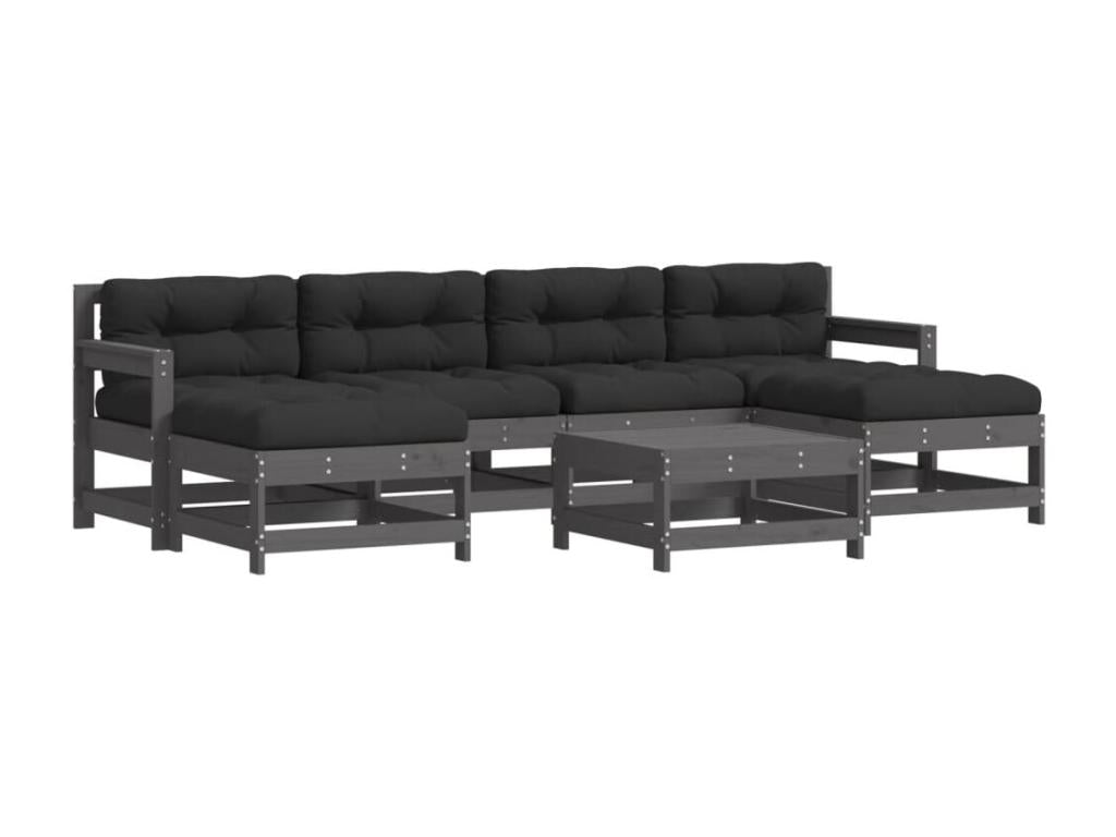 Salon de jardin 7 pièces avec coussins gris bois massif WEVX94403