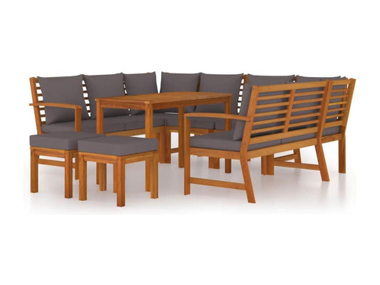 Ensemble à manger de jardin coussins 9 pcs Bois Artigeo GBFO10675