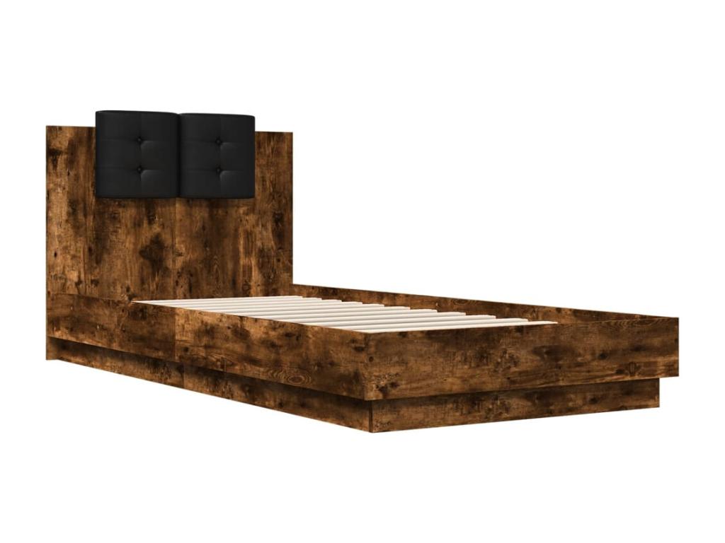 Cadre de lit tête de lit et Artigeoères LED chêne fumé 100x200 cm WWPR80975