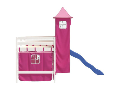 Lit mezzanine enfants avec tour rose 90x200 cm bois pin massif DCGJ53599