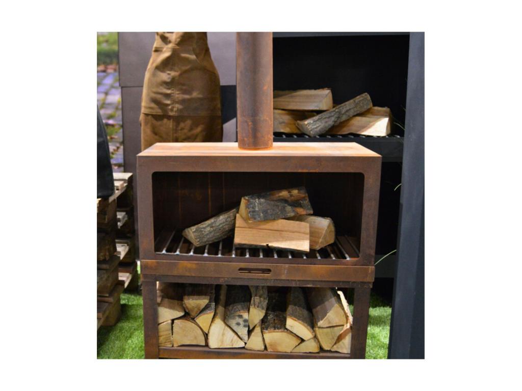 Cheminée d'extérieur en acier avec bûcher intégré - Rouillé - L 75.9 x P 38.3 x H 134.8 cm VXSO10029