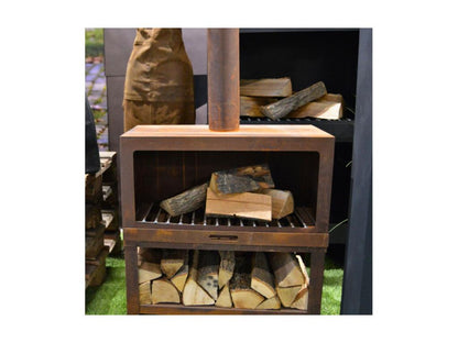 Cheminée d'extérieur en acier avec bûcher intégré - Rouillé - L 75.9 x P 38.3 x H 134.8 cm VXSO10029