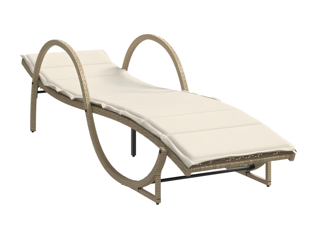Chaise longue avec coussin beige 60x199x42 résine tressée OXGS57477
