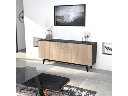 Bahut HOME 3 portes 1 tiroir / Décor Noir et Chêne Blanchi FMIJ83654