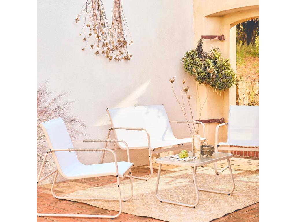 Salon de jardin blanc Artigeo aluminium- 4 places- un canapé- une table- deux fauteuils Artigeo MPAA59430