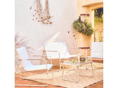 Salon de jardin blanc Artigeo aluminium- 4 places- un canapé- une table- deux fauteuils Artigeo MPAA59430