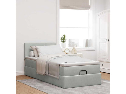 Cadre de lit ottoman et matelas gris clair 100x200 cm velours NZLR32525