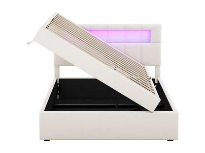 Lit rembourré 90x200 cm Artigeoère d'Artigeo au chevet S'ouvre d'un côté Tête de lit réglable Velours Beige WVOY11004