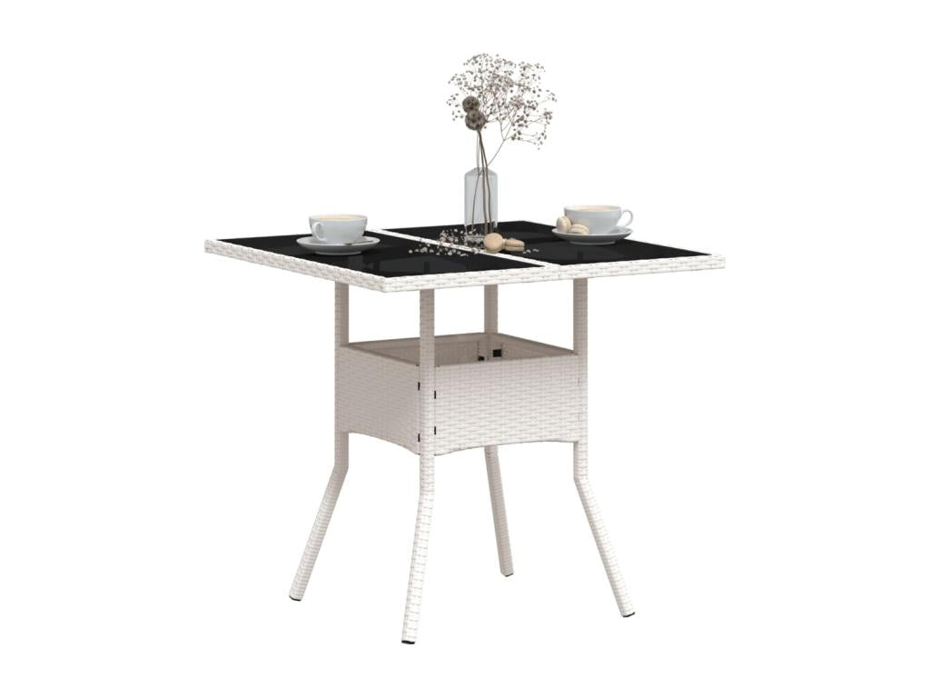 Table de jardin dessus en verre blanc 80x80x75cm résine tressée FMGT28073