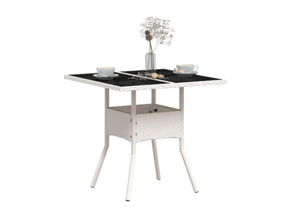 Table de jardin dessus en verre blanc 80x80x75cm résine tressée FMGT28073
