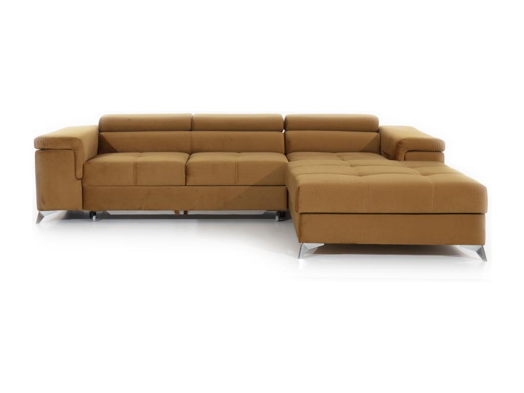 Canapé angle droit convertible tissu rose clair avec appuis-tête réglables Artigeo 280cm BWGG35176