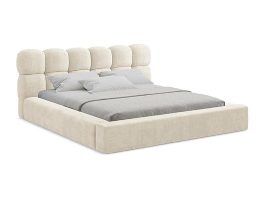 Lit rembourré avec rangement 220x240 - en Chenille - beige clair - Artigeo BGLN57686