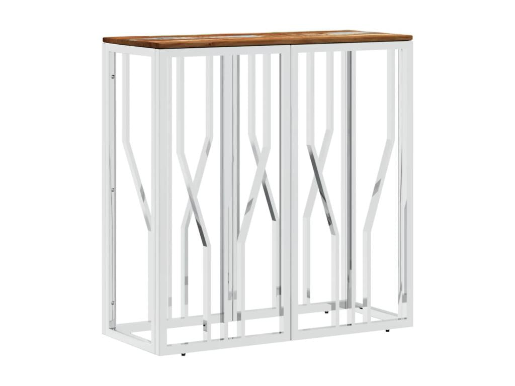 Table console argenté acier inoxydable/bois massif récupération YWOS22887