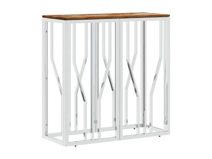Table console argenté acier inoxydable/bois massif récupération YWOS22887