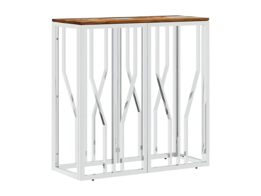 Table console argenté acier inoxydable/bois massif récupération YWOS22887