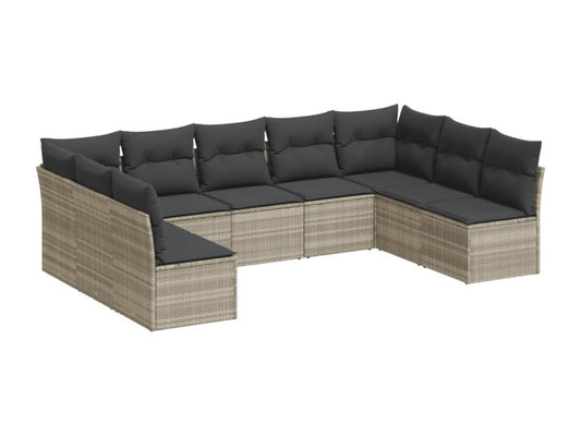 Salon de jardin 9 pièces avec coussins gris clair résine tressée BPTB82216