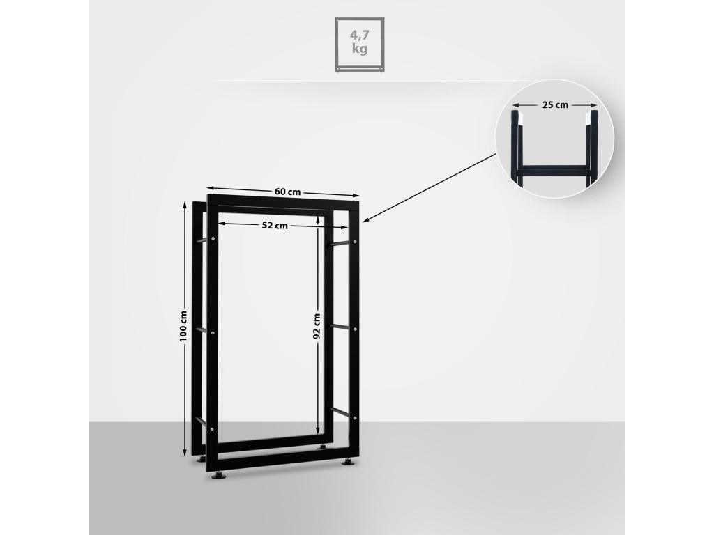 Etagère bois de cheminée - Métal - 60x25x100cm - Noir - Cosymeub V2 NFHL58011