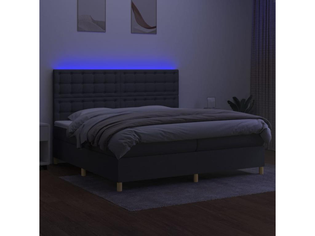 Sommier tapissier et matelas et LED Gris foncé 200x200 cm Tissu YZCS77230
