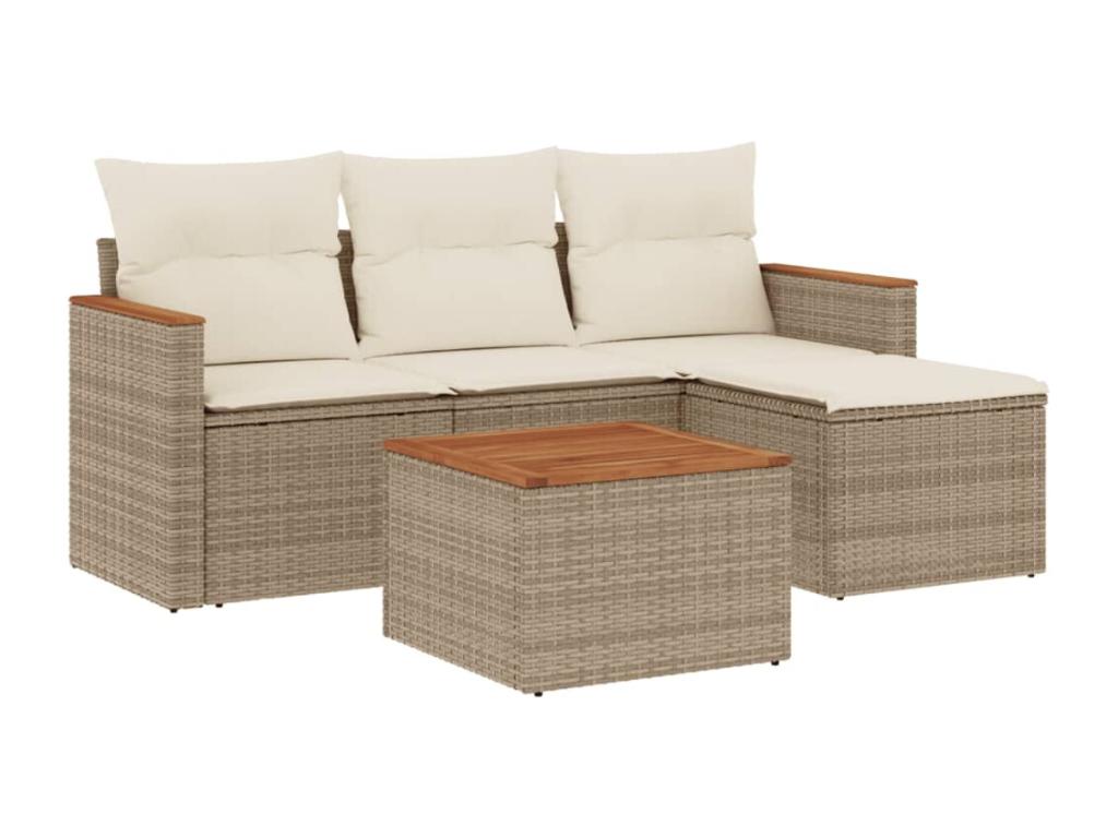 Salon de jardin avec coussins 5 pcs beige résine tressée CESM93624