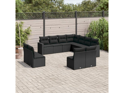 Salon de jardin 11 pcs avec coussins noir résine tressée RSVZ17481