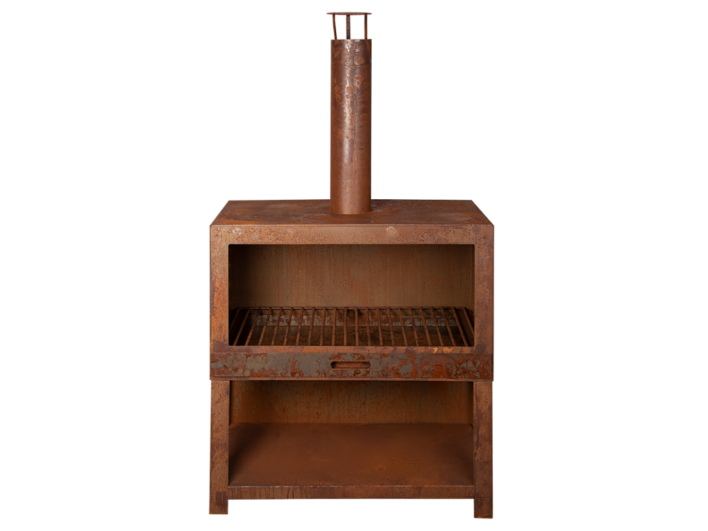 Cheminée d'extérieur en acier avec bûcher intégré - Rouillé - L 75.9 x P 38.3 x H 134.8 cm VXSO10029