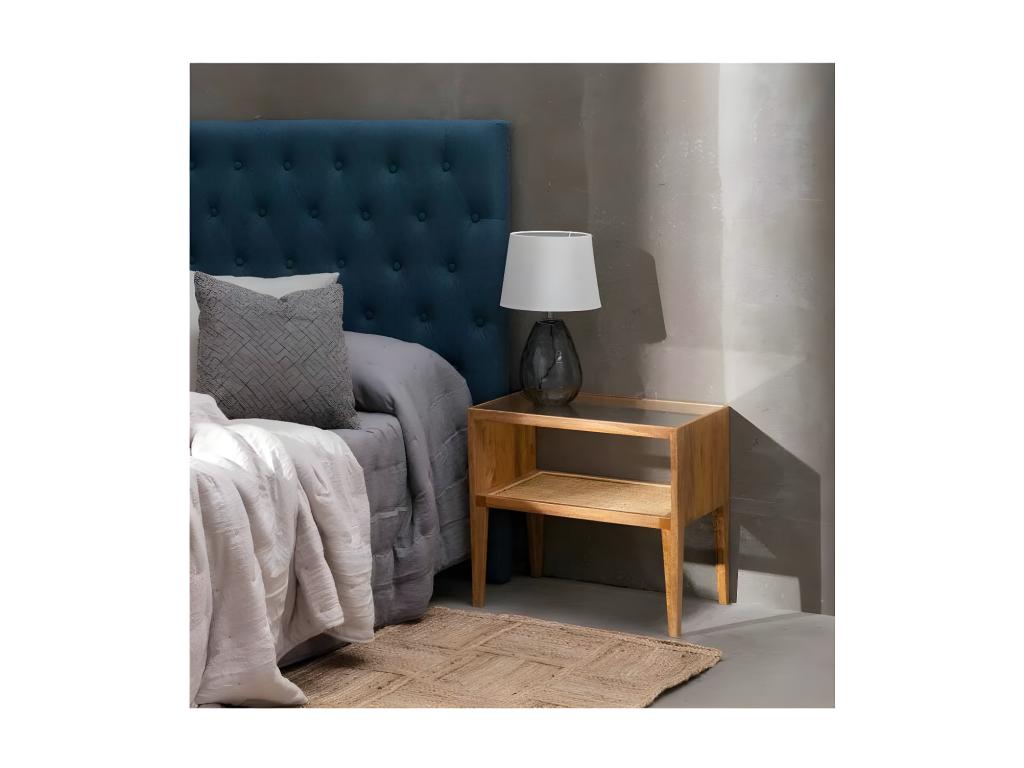 Table de chevet Bois Rotin Verre Taille M - Artigeo WJJV56241