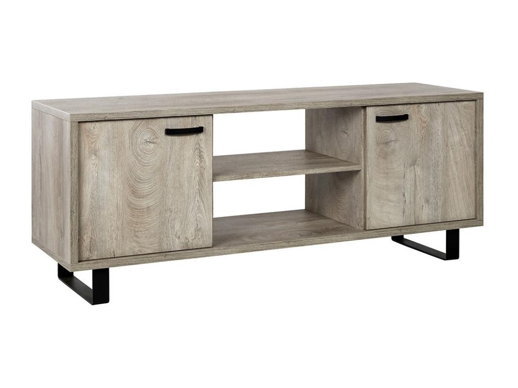 Meuble TV 170cm coloris chêne clair avec 2 tiroirs et 2 niches collection Artigeo- Pieds en métal RJEN34380