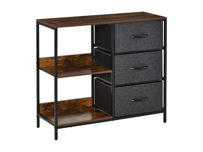 Meuble de rangement commode design - 3 tiroirs 2 étagères - métal MDF non tissé anthracite TMHS88462