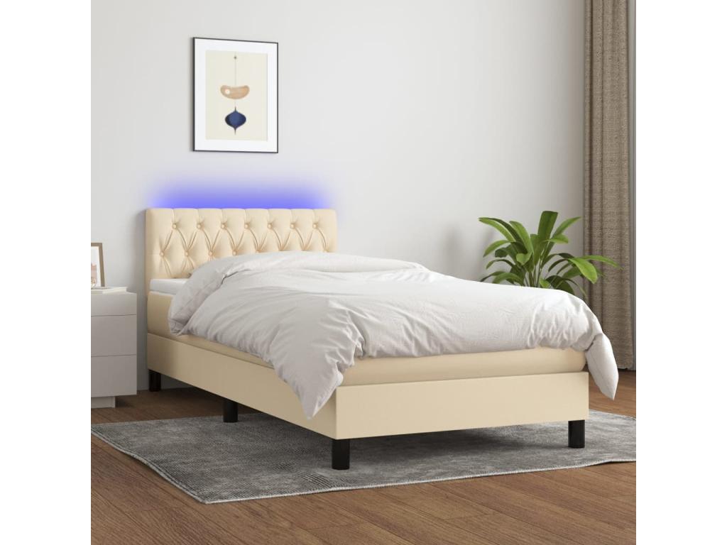 Sommier tapissier avec matelas et LED Crème 90x190 cm Tissu WOZB67166
