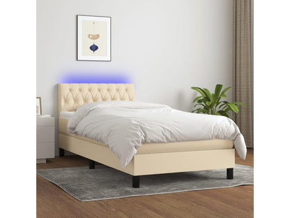 Sommier tapissier avec matelas et LED Crème 90x190 cm Tissu WOZB67166