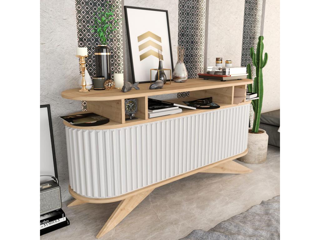 Console avec portes coulissantes Artigeo L150xH75cm Chêne clair et Blanc ZKXD64331