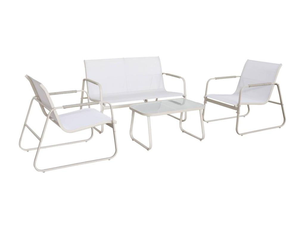 Salon de jardin blanc Artigeo aluminium- 4 places- un canapé- une table- deux fauteuils Artigeo MPAA59430