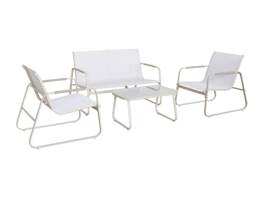 Salon de jardin blanc Artigeo aluminium- 4 places- un canapé- une table- deux fauteuils Artigeo MPAA59430