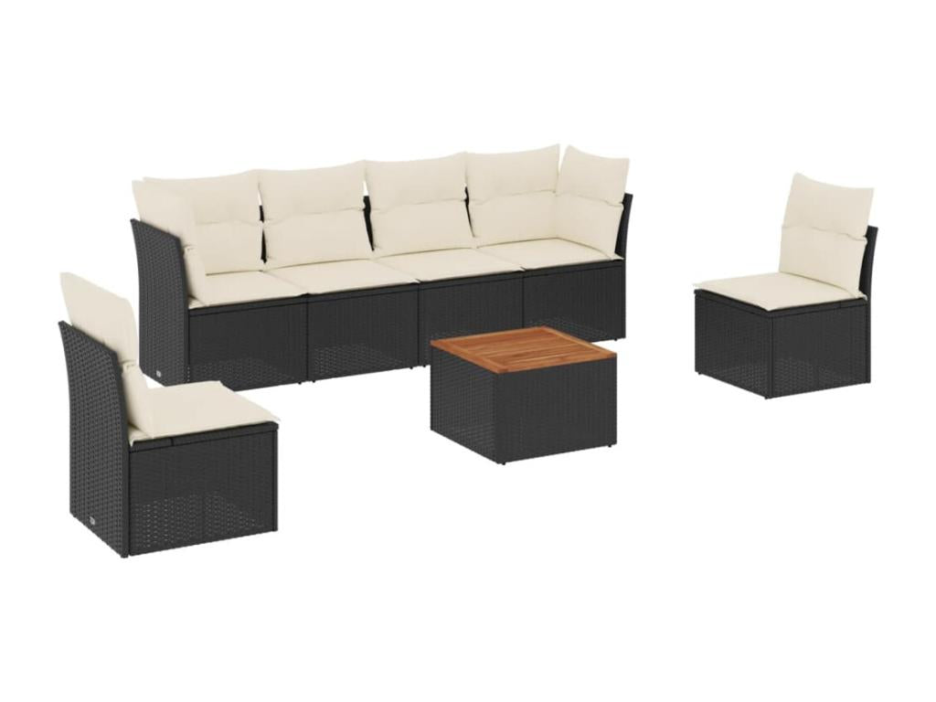 Salon de jardin 7 pcs avec coussins noir résine tressée UQGW92272