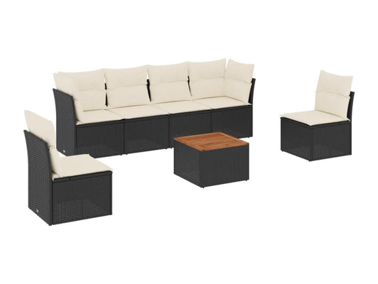 Salon de jardin 7 pcs avec coussins noir résine tressée UQGW92272