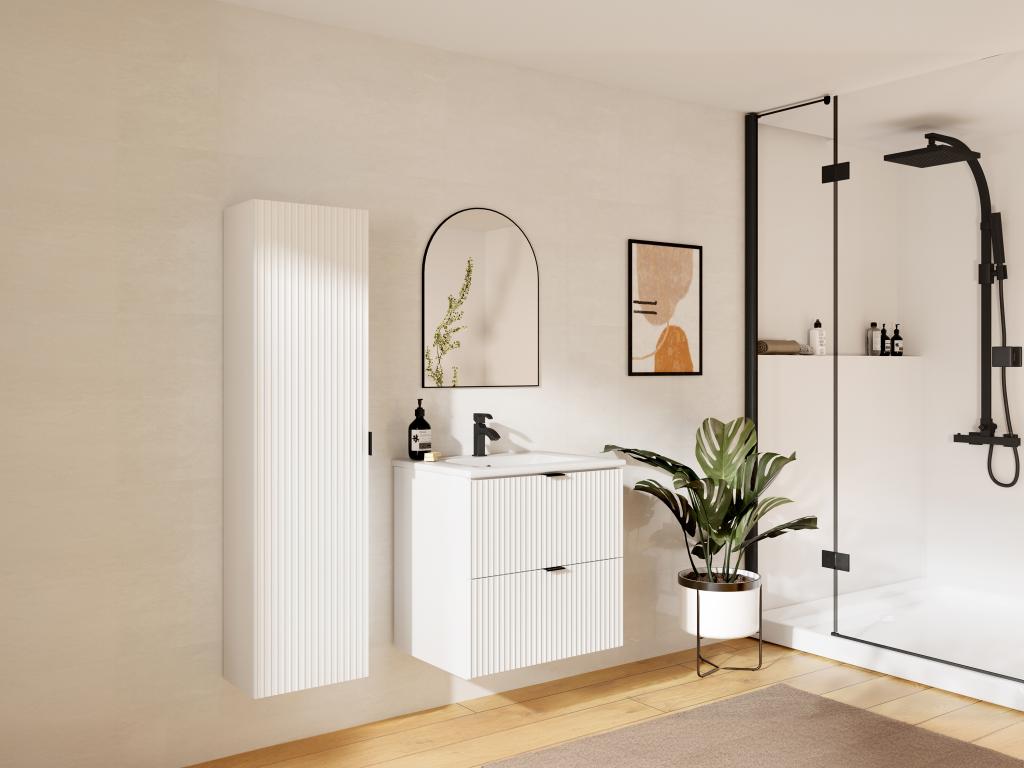 Colonne de salle de bain suspendue striée - Blanc mat - H140 cm - Artigeo PEYH19441