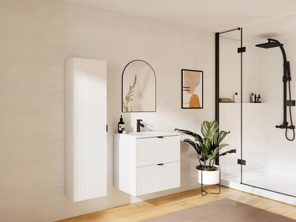 Colonne de salle de bain suspendue striée - Blanc mat - H140 cm - Artigeo PEYH19441