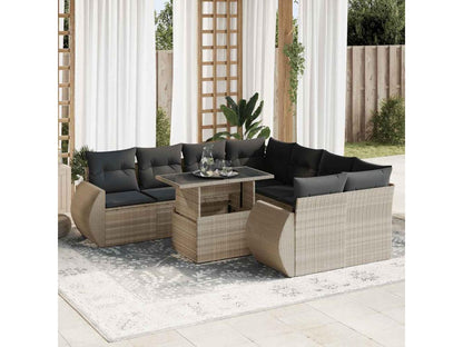 Salon de jardin 9 pcs avec coussins gris clair résine tressée AEIQ59362