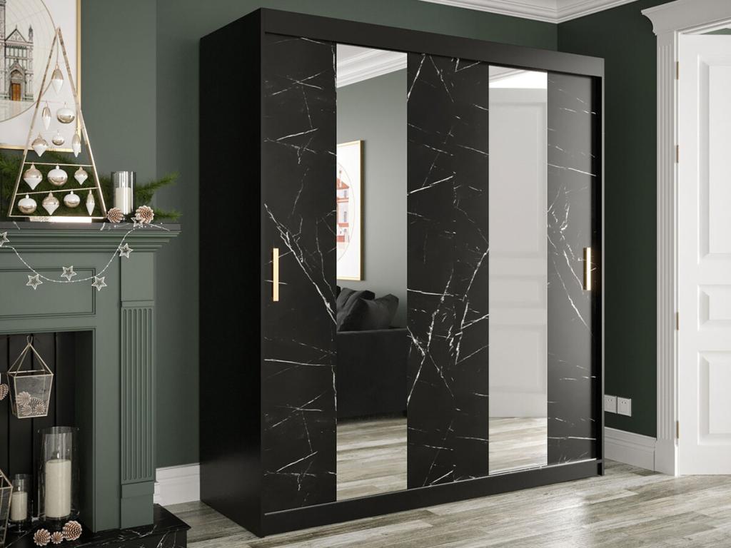 Armoire Artigeo 243 Noir mat - Marbre noir 200x180x62cm Portes d'armoire Glissement CSQZ01012