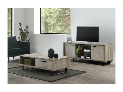 Meuble TV 170cm coloris chêne clair avec 2 tiroirs et 2 niches collection Artigeo- Pieds en métal RJEN34380
